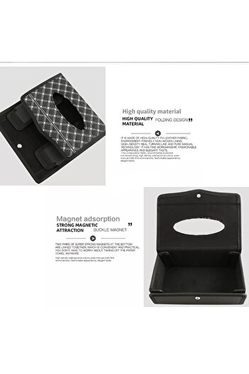 Generic Premium PU Leather Tissue Box Holder with Magnetic Closure, Foldable Design – Model 6370 Black/White