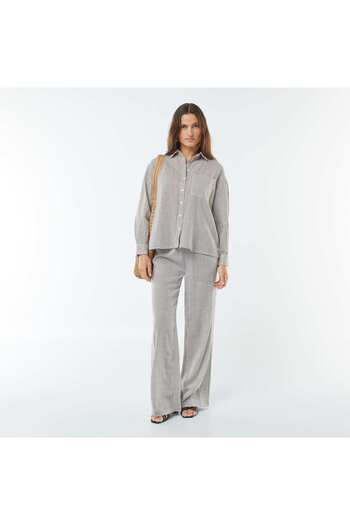 KIABI Linen-blend wide-leg trousers BEIGE
