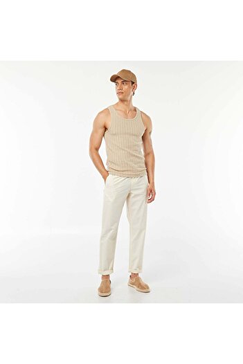 KIABI Straight-cut crisp poplin trousers WHITE