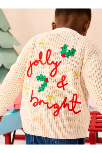 Next Baby 100% Organic Cotton Cream Colored Christmas Embroidered Children's Cardigan Alyf59993