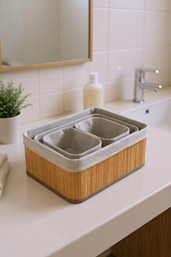 Bambum Linen 4-Piece Basket Set Rectangular