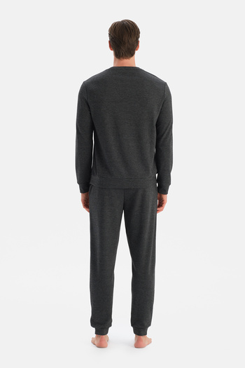 Eros Anthracite Melange Long Sleeve Crew Neck T-Shirt Pants Set