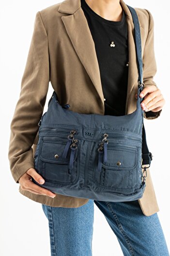 571 Collections Çanta Soft Textured Ultra-Lightweight, Flexible, and Waterproof Polyamide Fabric Shoulder and Backpack Navy Blue Model: