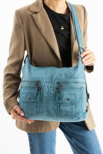 571 Collections Çanta Soft Textured Ultra-Lightweight, Waterproof Polyamide Fabric Shoulder and Backpack Blue Model: (571-13-14J)