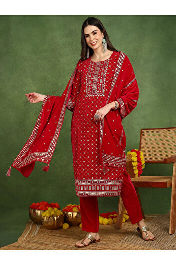 ZERE Pink Velvet Printed Straight Straight 3-Piece Suit Set