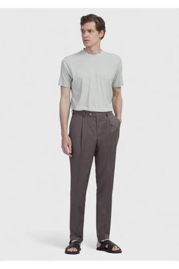 Ramsey Light Brown Plain Fabric Slim Fit Casual 100% Wool Trousers