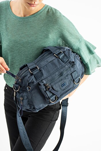 571 Collections Çanta Soft Textured Ultra-Lightweight, Flexible and Waterproof Polyamide Fabric Shoulder Bag Navy Blue Model: (57