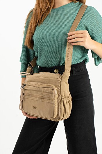 571 Collections Çanta Soft Textured Ultra-Lightweight, Flexible and Waterproof Polyamide Fabric Shoulder Bag Mink Model: (571-13-14
