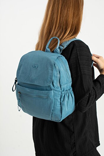 571 Collections Çanta Soft Textured Ultra-Lightweight, Waterproof Polyamide Fabric Backpack Blue Model: (571-13-14B)