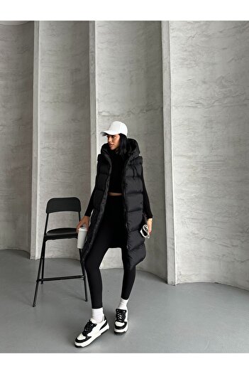 Fashionbox Women's Gel Padding Hooded Zipper Long Puffer Vest 25111