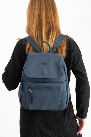 571 Collections Çanta Soft Textured Ultra-Lightweight, Flexible and Waterproof Polyamide Fabric Backpack Navy Blue Model: (571-13