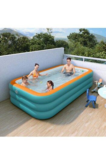 Generic GUDOO Family Large Inflatable Swimming Pool 210 x140 x60cm Blow Up Pool for Backyard Easy Setup Stur