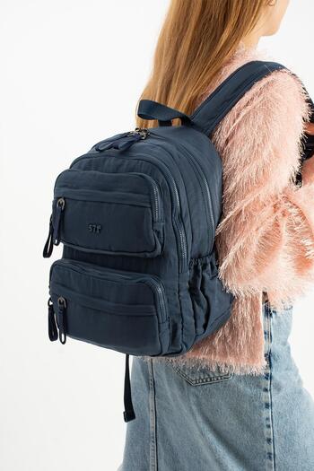 571 Collections Çanta Soft Textured Ultra-Lightweight, Flexible and Waterproof Polyamide Fabric Backpack Navy Blue Model: (571-13