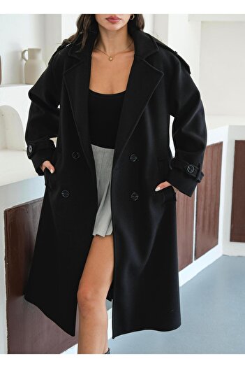 Paragon Women's Black Hijab Cashmere Coat Long Winter Belted Stylish Overcoat Jacket