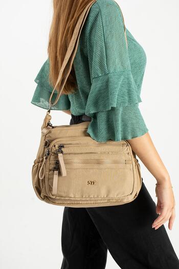 571 Collections Çanta Soft Textured Ultra-Lightweight, Flexible and Waterproof Polyamide Fabric Shoulder Bag Mink Model: (571-13-14