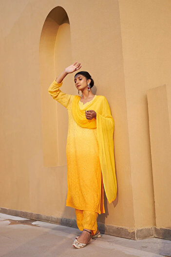 ZERE Zuri Yellow Georgette 3-Piece Set