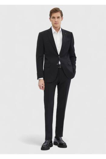 Ramsey Black Plain Thin&Taller Slim Fit 100% Wool Suit