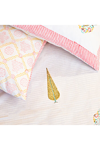 SARAS LABEL Heritage Block Print 100% Cotton Percale Bedsheet with 2 Pillowcases