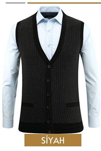 güncüoğlu Buttoned Double Pocket Steel Knit Men's Knitwear Vest