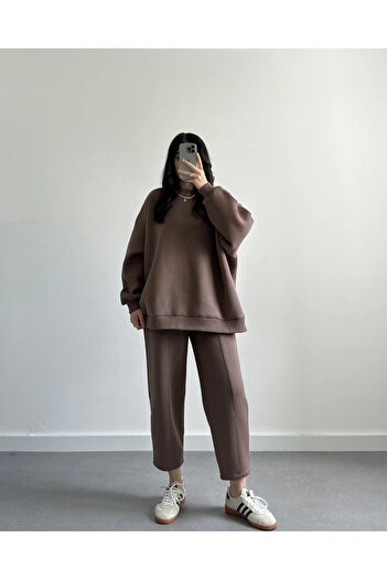 BOUQUET OF TULİP Basic Ribbed Sweatshirt Stitching Detail Tracksuit Set