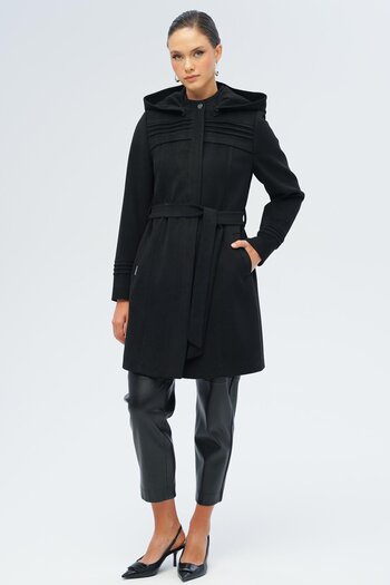 Olcay Removable Hooded Ribbed Detailed Coat Black 3126