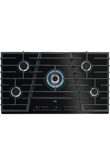 AEG - Gas Hob Built-In - 90 cm, 5 Burner, Glass Finish, Touch Control- HVB95450IB - Made in Italy -