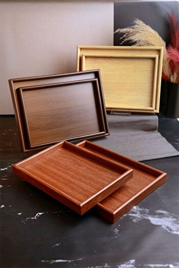 Bayev Bamboo 2-Piece Rectangular Tray Wooden Presentation Decor Tray 700829
