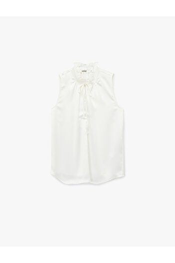 Koton Tie-Up Detailed Vertical Ruffle Collar Sleeveless Shirt