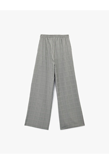 Koton Checkered Wide-Leg Fabric Pants with Tie Waist