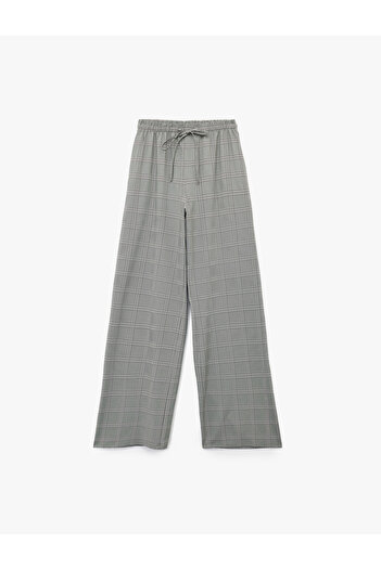 Koton Checkered Wide-Leg Fabric Pants with Tie Waist