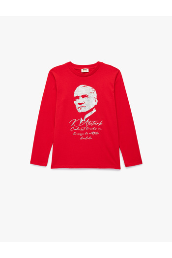 Koton Cotton Long Sleeve Crew Neck Ataturk Printed T-Shirt