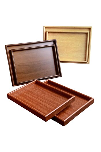 Bayev Bamboo 2-Piece Rectangular Tray Wooden Presentation Decor Tray 700829