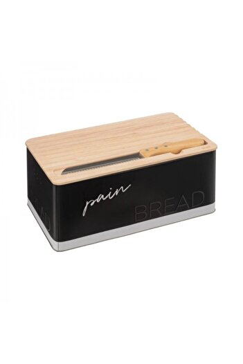 FİVE Metal bread box with chopper lid and knife included, BreadBox Black Color Edition