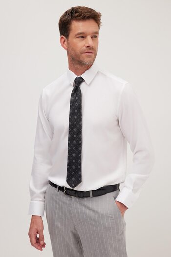 Tudors Slim Fit White Non-Iron 100% Cotton Eco-Friendly Ecoteks Certificated No Ironing Shirt