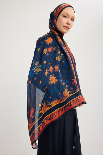 Schaless Garden of the Night - Pomegranate Flower - Aurora Patterned Janjan Shawl - 70X190 cm