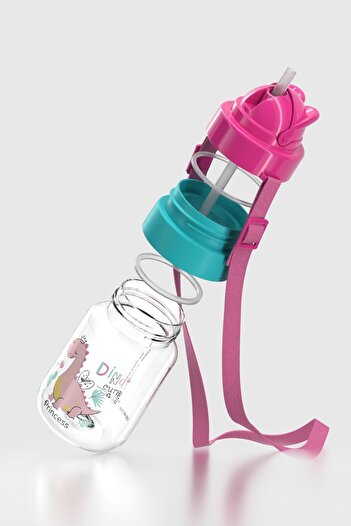 Renga Taffy Desenli 330 ml Askılı Pipetli Tritan Bebek Suluk 222056 Pembe