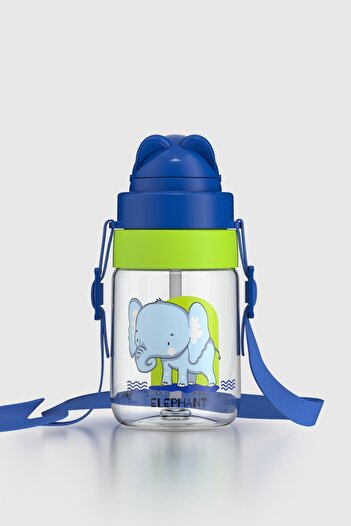 Renga Taffy Patterned 330 ml Tritan Baby Water Bottle with Strap and Straw 222056 Blue