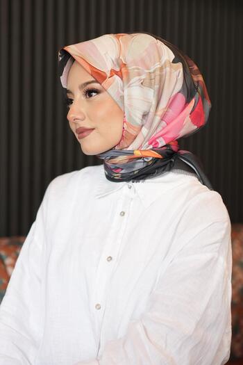 AFVENTE Rose Pattern Orange Cotton Scarf