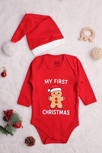 Mini Ropa Christmas New Year Santa Claus Hat with Pompom My First Christmas Snowman Printed Beanie