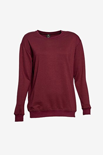birizmoda Crew Neck Basic Sweatshirt - Burgundy