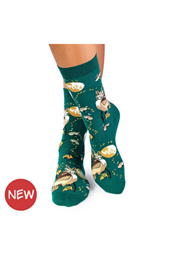 Pirin Hill Autumn Stories Cotton Socks Owl Petrol Green