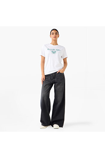 FAV Regular Fit T-shirt with Beverly Hills Varsity Print Cotton