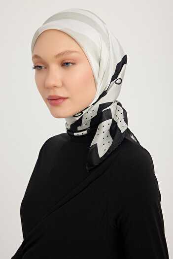 Schaless Rhythmic Geometry - Gray - Aurora Patterned Janjan Scarf - 90X90 cm