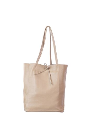 Shopika - Beige leather shopper bag