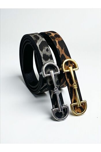 Gesa Women's Design Buckle Set of 2 Leopard Detailed Belts