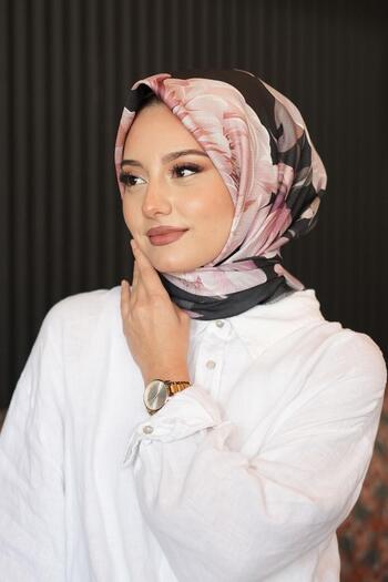 AFVENTE Lotus Pattern Light Pink Cotton Scarf