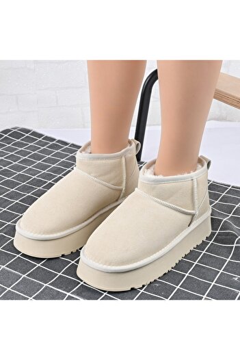 Tmall Women's boots, genuine leather, fur-lined, CD1035, beige
