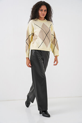 Bigdart 15895 Diamond Pattern Oversized Knit Sweater - C. Mink