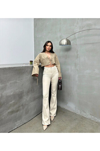 AsiaLife Cream High Waist Spanish Leg Jeans