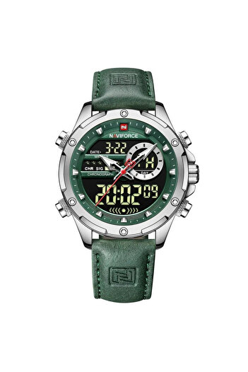 Naviforce Men's Watch Chronograph Casual Analog Digital Quartz Green Leather